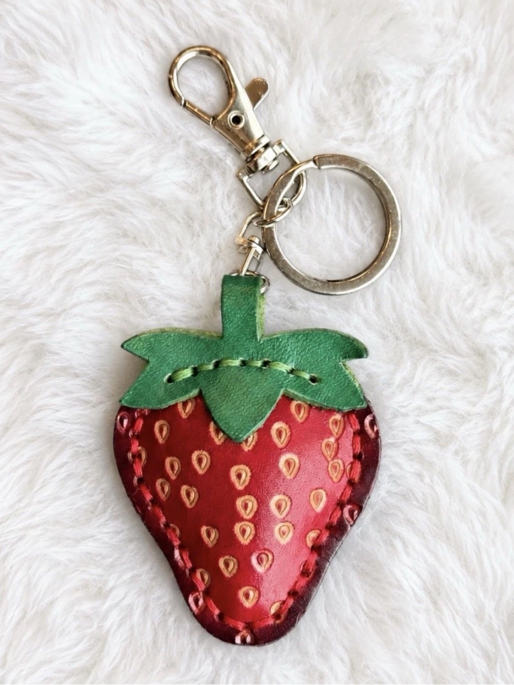 Leather Strawberry Keychain Bag Charm Handmade Gift New